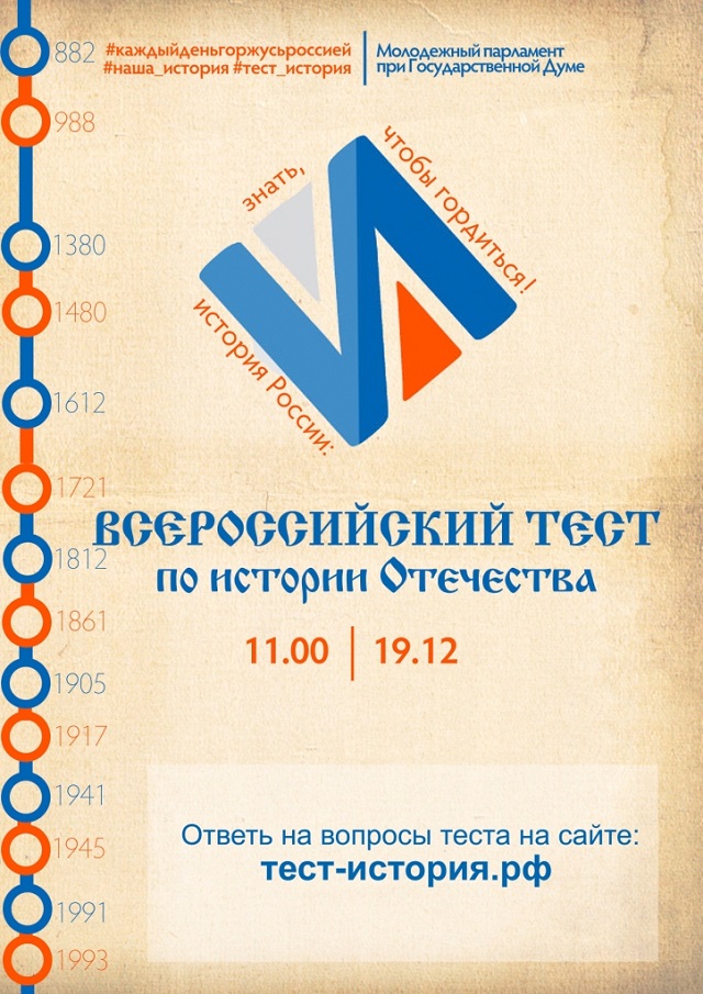 Всероссийском тесте по истории. Тест на знание истории Отечества.